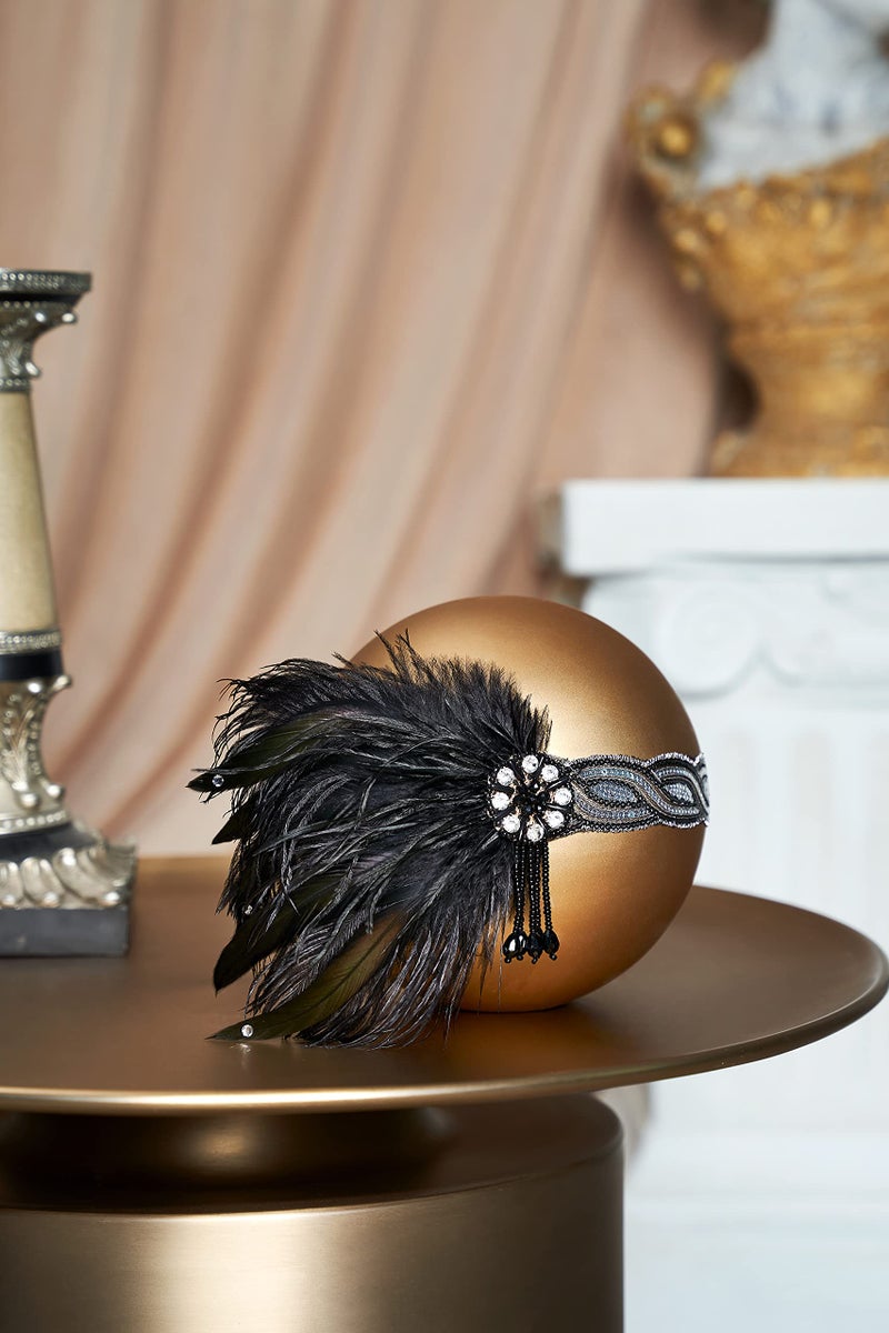 BABEYOND 1920s Flapper Headband Roaring 20s Headpiece Gatsby Ostrich Feather Headpiece with Crystal - Image 2